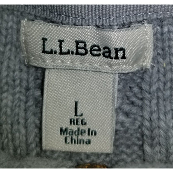 Womens Sweater-L.L. BEAN-gray 100% cotton cable-knit zip cardigan long sleeves-L - Picture 4 of 4